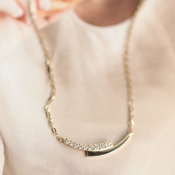 UltraDelicate Dainty 14K Gold Plated Pavé Crystal Arc Pendant Clavicle Necklace - Picture 9 of 10